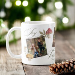 Joy Kärlek Family Watercolor Mushroom Photo Collag Kaffemugg<br><div class="desc">Bläddra stollig under säsongen med vår fantastiska "glädje, Kärlek & familj"-trädsskogsvamp med tre foto mugg! Det är perfekten att tillföra julhelgen lite konstnärlig magi. Vår vismatiska och charmerande design sprider sig med våra handmålade vattenfärgade svampar, vintergröna och bär. Anpassa med tre foton som visas i en frimärke ram-design. Sprid glädje...</div>
