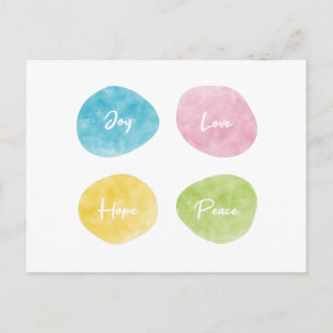 Joy Kärlek Hope Peace Watercolor Småstens Vykort