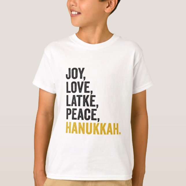 Joy Kärlek Latkes Peace Hanukkah Funny Jewish T Shirt (Framsida)