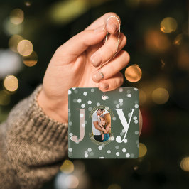 Joy Kärlek Modern Type Geometric Family Photo Grön Julgransprydnad Keramik