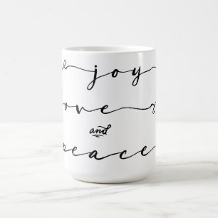 Joy, Kärlek och fred Helgdag för handskrift av e Kaffemugg