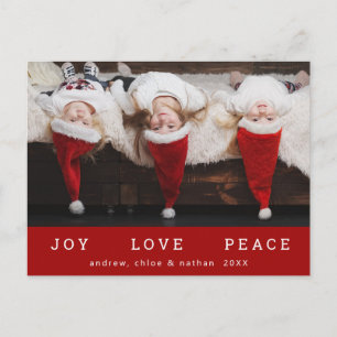 JOY KÄRLEK PEACE Jul Funny Photo Red Helg Vykort