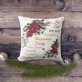 Joy Kärlek Peace Poinsettia jul Kudde