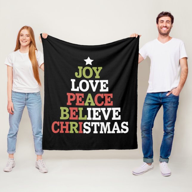 Joy Kärlek Peace Tro Julgran-familjen Fleecefilt (På plats)