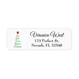 Joy Kärlek Peace Tro Julgran med Röda med Röda Returadress Etikett