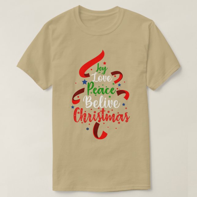 Joy Kärlek Peace Tro Julgran T Shirt (Design framsida)