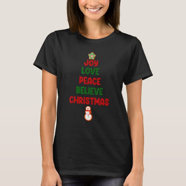 Joy Kärlek Peace Tro Julgran T Shirt (Framsida)
