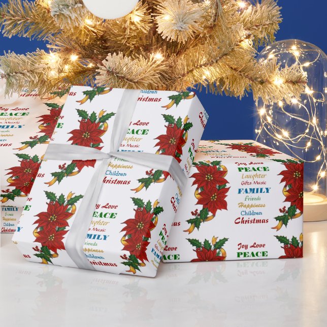 Joy Kärlek Poinsettia jul Presentpapper (Helgdagar)