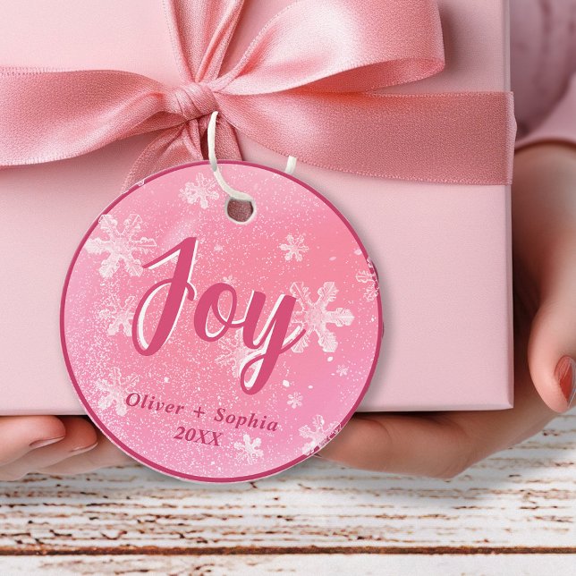 Joy Kärlek Rosa Snöflingor Helgdag jul Anpassnings Gåvor Etiketter (Skapare uppladdad)
