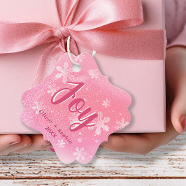 Joy Kärlek Rosa Snöflingor jul Helgdag Gåvor Etiketter
