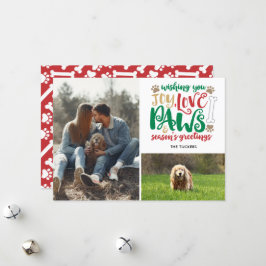 Joy Kärlek Tass Hund Season Greetings Red 2-Photo Julkort