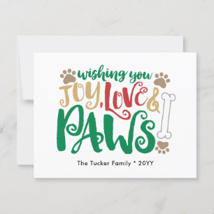 Joy Kärlek Tass Peace Hund Tass avtryck Red & Grön Julkort