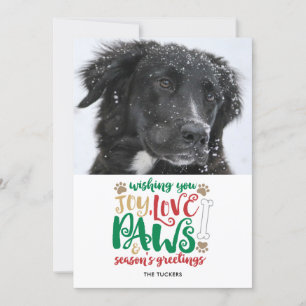 Joy Kärlek Tassar Hund Season Greetings Red Photo Julkort