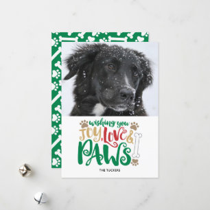 Joy Kärlek Tassar Peace Hund Photo Red Grönt Julkort