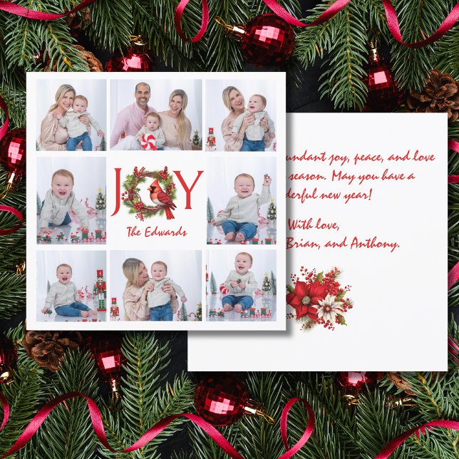 JOY | KOLLAGE ÅTTA PHOTOS CHRISTMAS-KORT TACK KORT (This lovely Christmas collage card will let you share JOY with friends and family. Buy it today!)