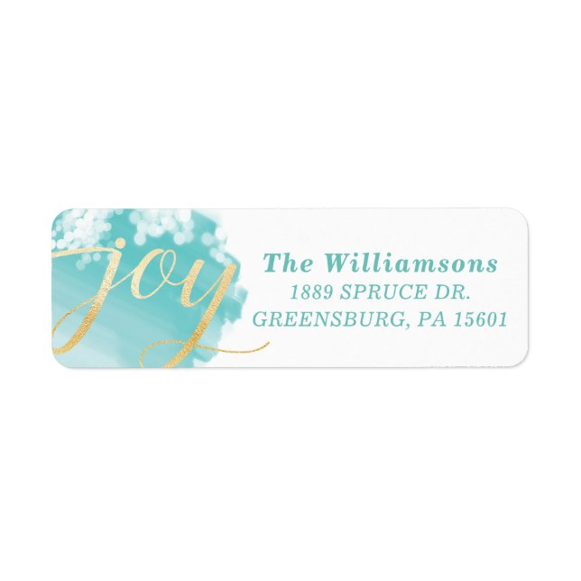Joy | Konstnärlig vattenfärgslinje för blått vatte Returadress Etikett (Framsidan)
