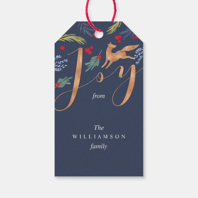 Joy | Konstskott Fox & Helgdag Greenery Presentetikett (Baksidan)