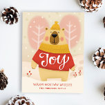 Joy. Kute vinterviltbjörn Helg Vykort<br><div class="desc">"Joy" julvykort med sött,  roligt tecknad skog med djur i rosa  röd färg för vinterhelgdagar.</div>