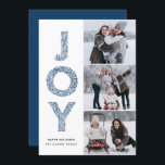 JOY Lettering Blue jul Photo Collage Julkort<br><div class="desc">JOY Foliage Lettering Navy Blue jul Photo Collage Flate Card | Skicka julhälsningar med det här moderna och visuella helgdag-fotokortet. Den har JOY foliage dekorativ typografi och festive mönster. Anpassa genom att lägga till namn,  meddelanden och foton.</div>