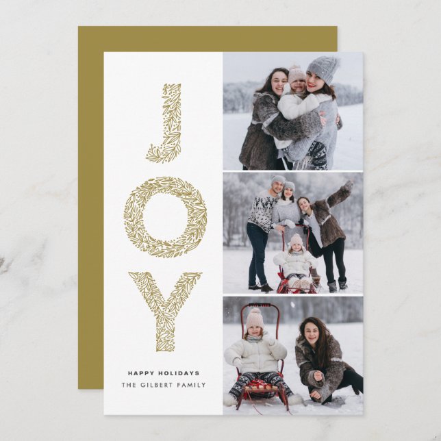JOY Lettering Guld jul Photo Collage Julkort (Fram/baksida)