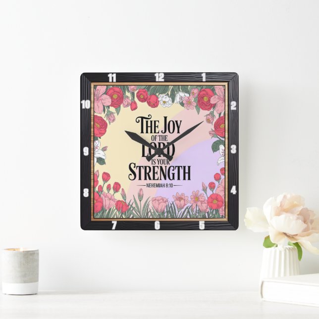 Joy Lord Strength Blommigt Fyrkantig Klocka (Hem)