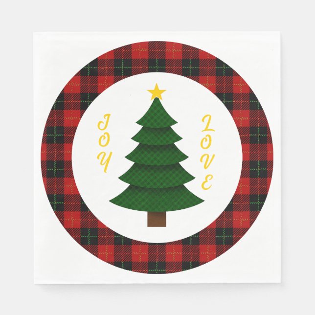 Joy-Love-Custom Plaid Christmas Tree Pappersservett (Framsidan)