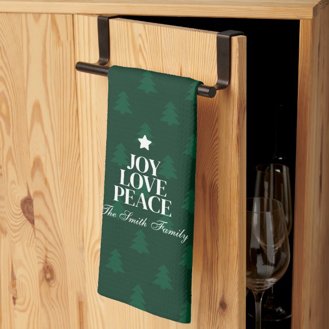 Joy Love Peace Christmas Tree Green Pattern Kökshandduk (Thirds Fold)