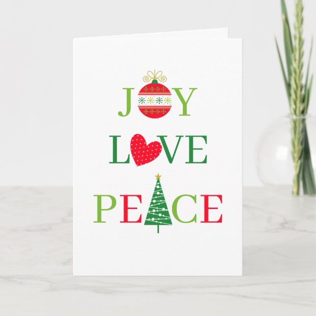 JOY, LOVE, PEACE Cute Christmas Card Kort (Framsida)