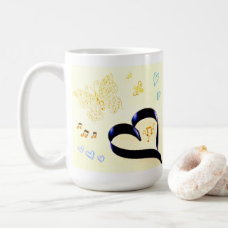 Joy Matters - Music Cat - Butterfly & Bees Golden Kaffemugg