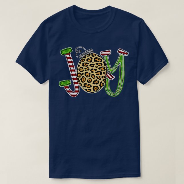 Joy med Leopard Candy cane julfusk 1105 T Shirt (Design framsida)