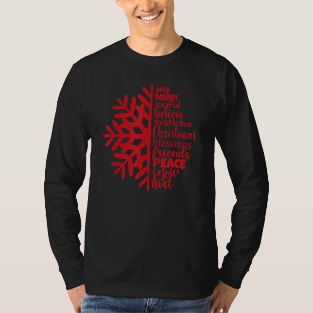 Joy Merry Joyful Believe Christmas Blessing Snowfl T Shirt (Framsida)