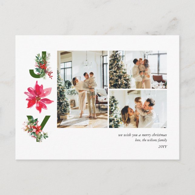 Joy Minimalist 3 Photo Collage Helgdag Postcard Helg Vykort (Framsida)