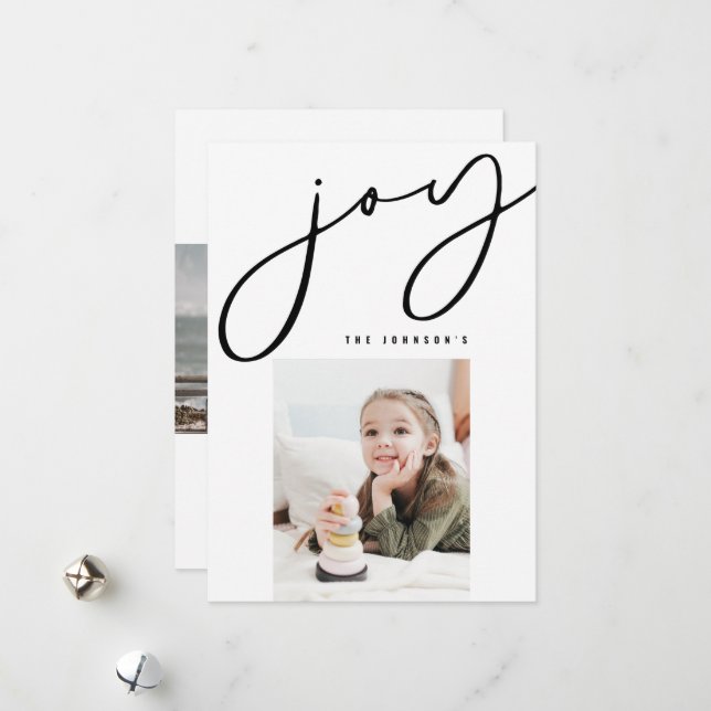 Joy Minimalist Family Photo-julkort Julkort (Fram/Back In Situ)