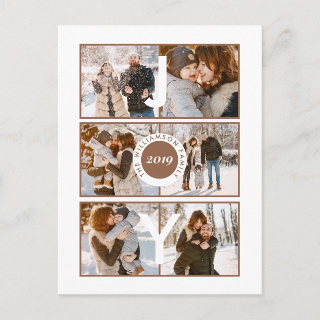 Joy | Modern 6 foton Familj jul Hälsning Vykort (Framsida)