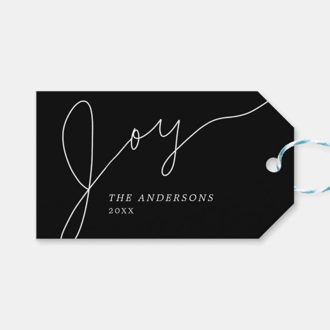 Joy Modern Black and White Hand Lettered Script Presentetikett (Framsidan (Horisontell))