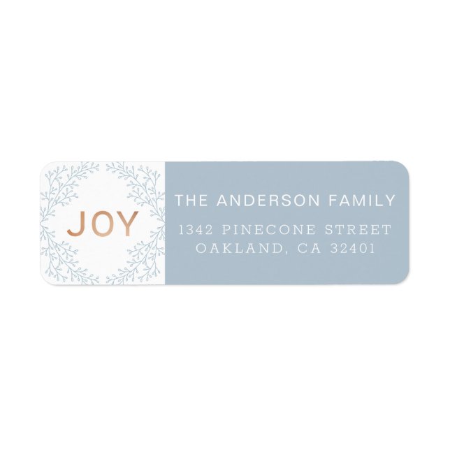 Joy | Modern Dusty Blue Helgdag Adress Returadress Etikett (Framsidan)