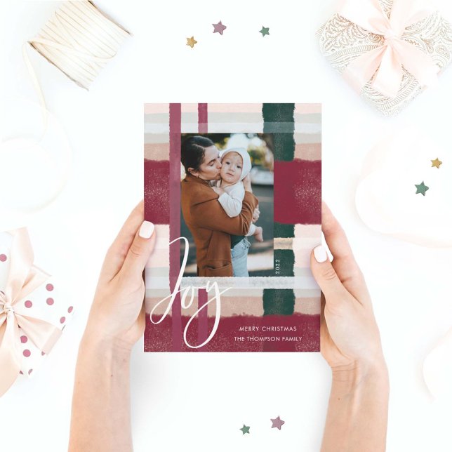 Joy | Modern färgfoto för vattenfärg och Grönt med Julkort (Skapare uppladdad)