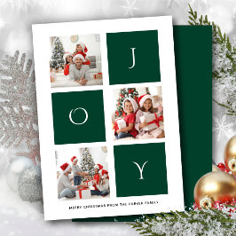 JOY Modern Grönt Roligt Script Photo Collage Simag Julkort