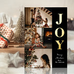 Joy Modern Guld Black jul 3 Photo Collage<br><div class="desc">Joy Modern Guld Black jul 3 Photo Collage Real Foil Helgdag Card. Skicka semesterhälsningar med foton till dina nära och kära med det här festliga och moderna Helgdag. Alla texterna är i förväg ordnade så att du enkelt och snabbt kan anpassa dig med dina egna detaljer. Glad helg!</div>