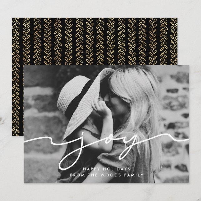 Joy Modern Handskriftlig julfoto Julkort (Fram/baksida)