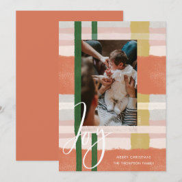 Joy | Modern Peach & Grönt Watercolor Pput Photo Julkort
