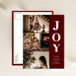 Joy Modern Red jul 3 Photo Collage Helg Vykort<br><div class="desc">Joy Modern Red jul 3 Photo Collage Modern Helgdag Postcard. Skicka semesterhälsningar till dina kära med det här festliga och moderna Helgdag Card. Alla texterna är i förväg ordnade så att du enkelt och snabbt kan anpassa dig med dina egna detaljer. Glad helg!</div>