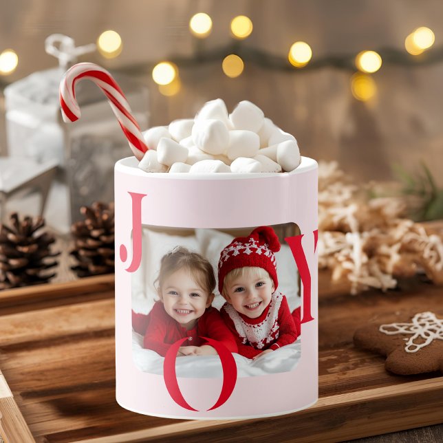 JOY | Modern Red & Mug Christmas Photo Gift Kaffemugg (Skapare uppladdad)