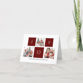 JOY Modern Red Roligt Script Photo Collage Minimal Helgkort