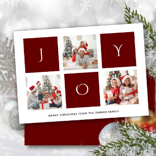 JOY Modern Red Roligt Script Photo Collage Minimal Julkort