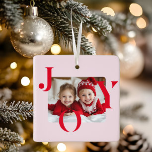JOY   Modern Red & Rosa-julfotfoto Gift Julgransprydnad Keramik