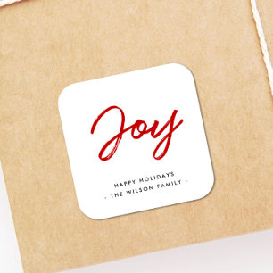 Joy modern röd och vit helgdag fyrkantigt klistermärke