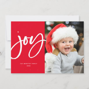 Joy modern röd skrift Julens enfoto Julkort