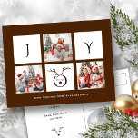 JOY Modern Roligt Script Photo Collage Whimsical H Vykort<br><div class="desc">Skicka semesterhälsningar i anpassade och personlig till vänner, kolleger och familj i enkla, chic, elegant och modern 3-fotosamlingskonstruktion för festliga, naturliga minimalistiska stil-vykort! På framsidan finns en tre fotokollage som omges av ord " glädje " med ett sött renare ansikte i modern typografi, i en vacker, gyllene neutralt bakgrund. Under...</div>