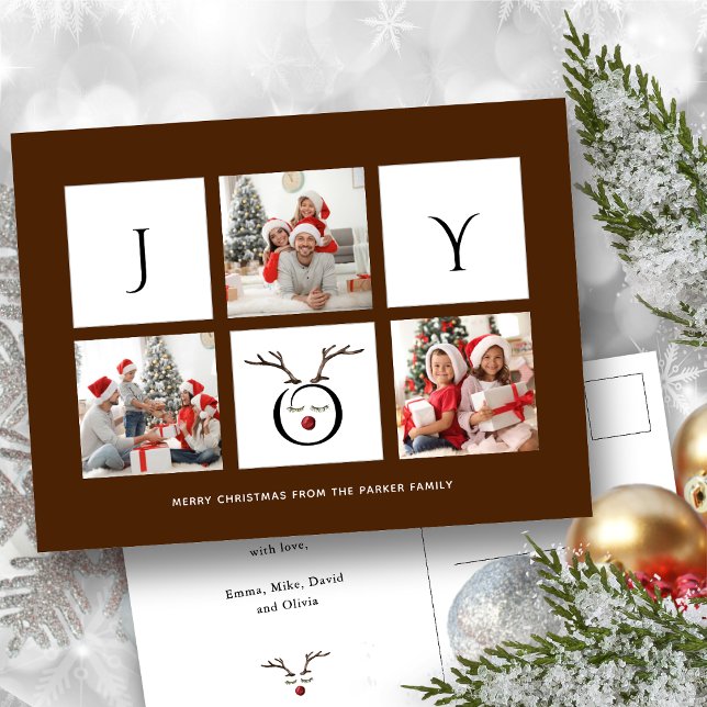 JOY Modern Roligt Script Photo Collage Whimsical H Vykort (Skapare uppladdad)